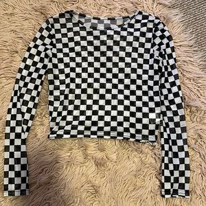 Mesh Checkered-board Crop Top